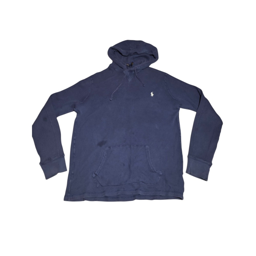 Polo Ralph Lauren Hoodie Mens XL Blue Waffle Knit Pony Logo Pullover A1‎